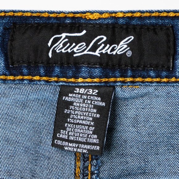 True Luck Men’s Straight Fit Jeans 38x32 Medium Wash Distressed Stitch Denim - Picture 7 of 8